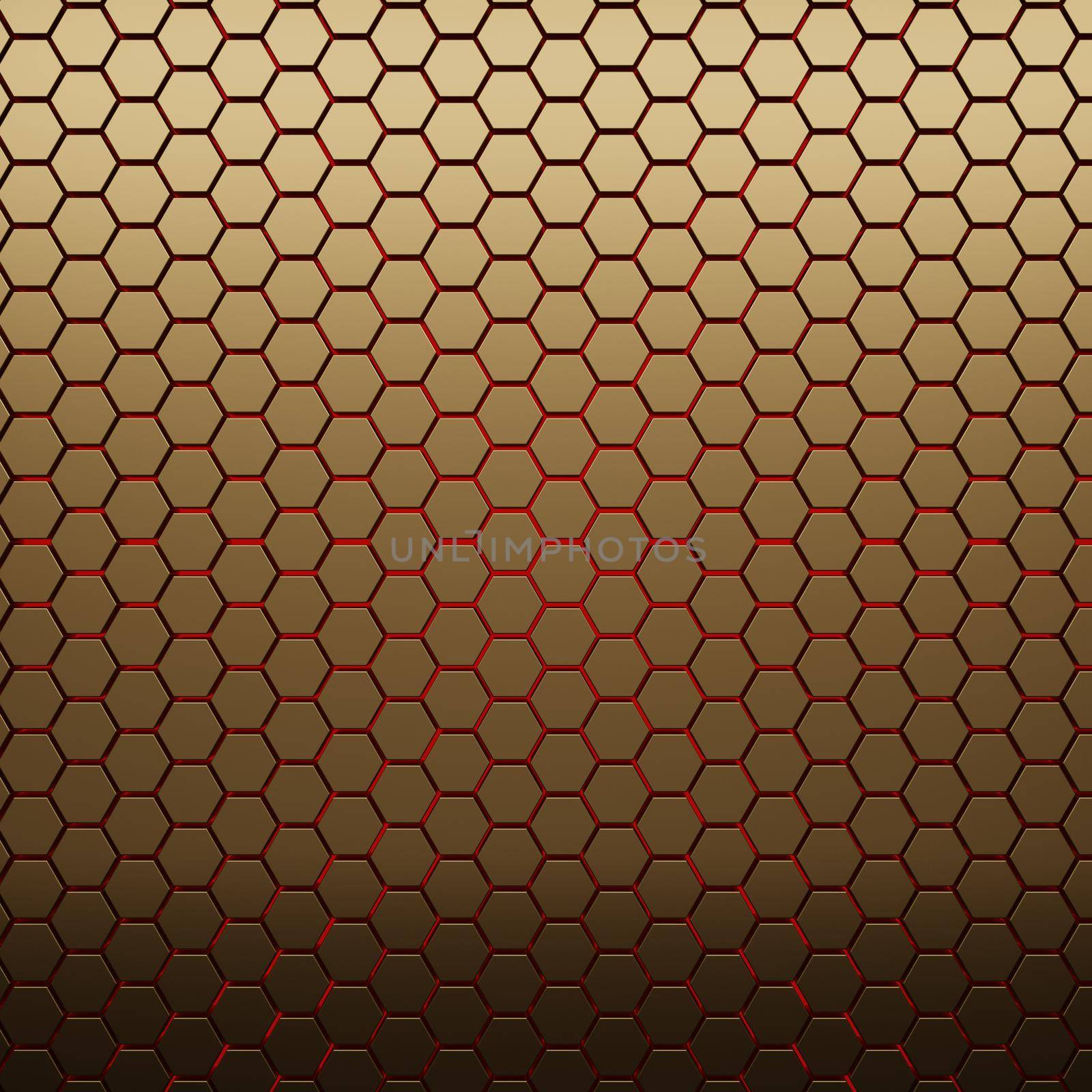 Futuristic gold hexagonal texture background. 3d rendering by Taut