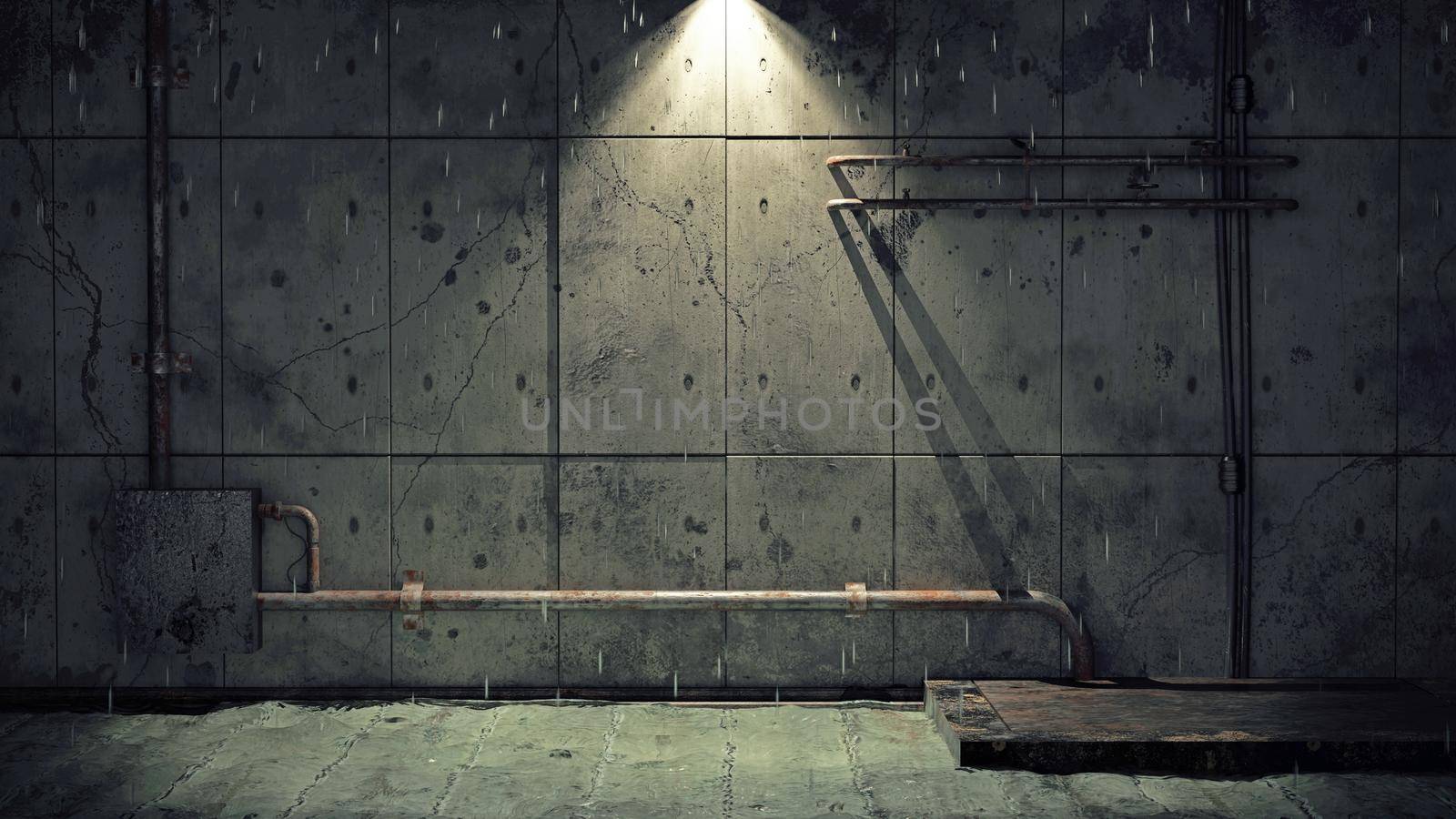 Abandoned underground room, mold and dirt. 3d rendering