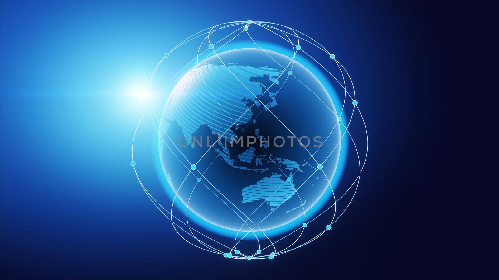 Globalization and communication concept. Earth and luminous rays. 3d rendering by Taut