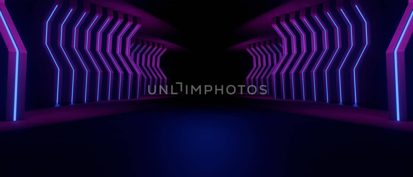 Abstract 3D Warehouse Hangar Spaceship Realistic Showroom Steel Metal Frame Corridor Tunnel Dark Underground Basement Royal Blue High Res Abstract Background 3D Render by yay_lmrb
