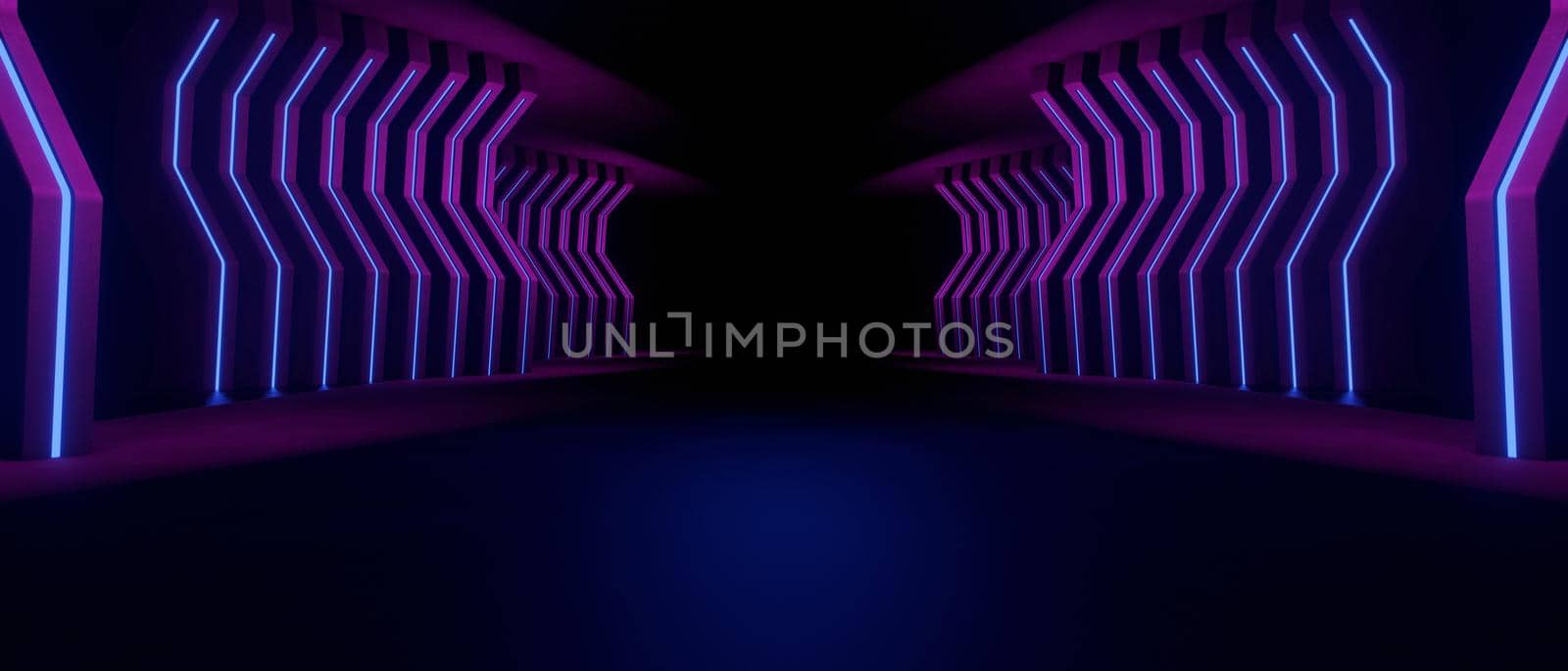 Abstract 3D Warehouse Hangar Spaceship Realistic Showroom Steel Metal Frame Corridor Tunnel Dark Underground Basement Royal Blue High Res Abstract Background 3D Render