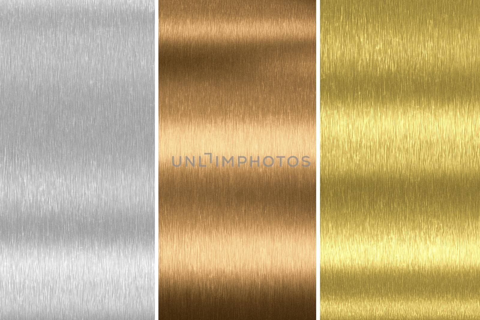 Aluminum, bronze and brass stitched textures. 3d rendering