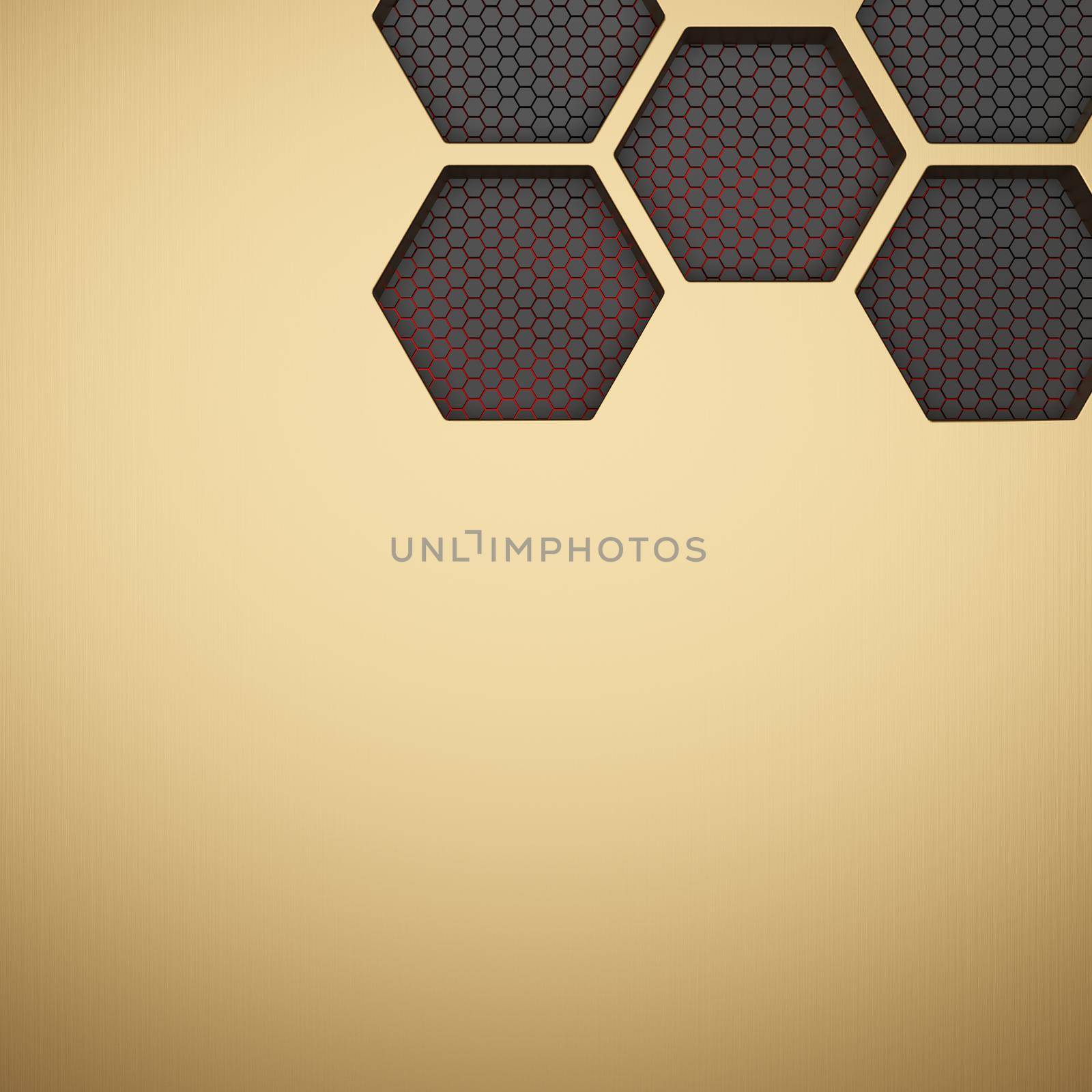 Futuristic gold hexagonal texture background. 3d rendering by Taut