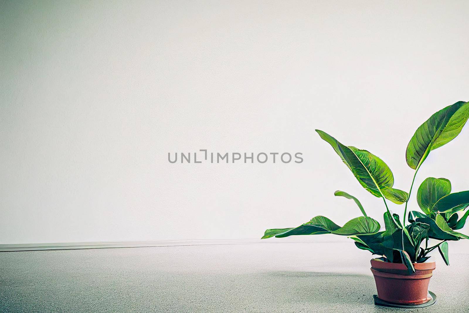 White empty room with plant. Room interior 3d illustration.
