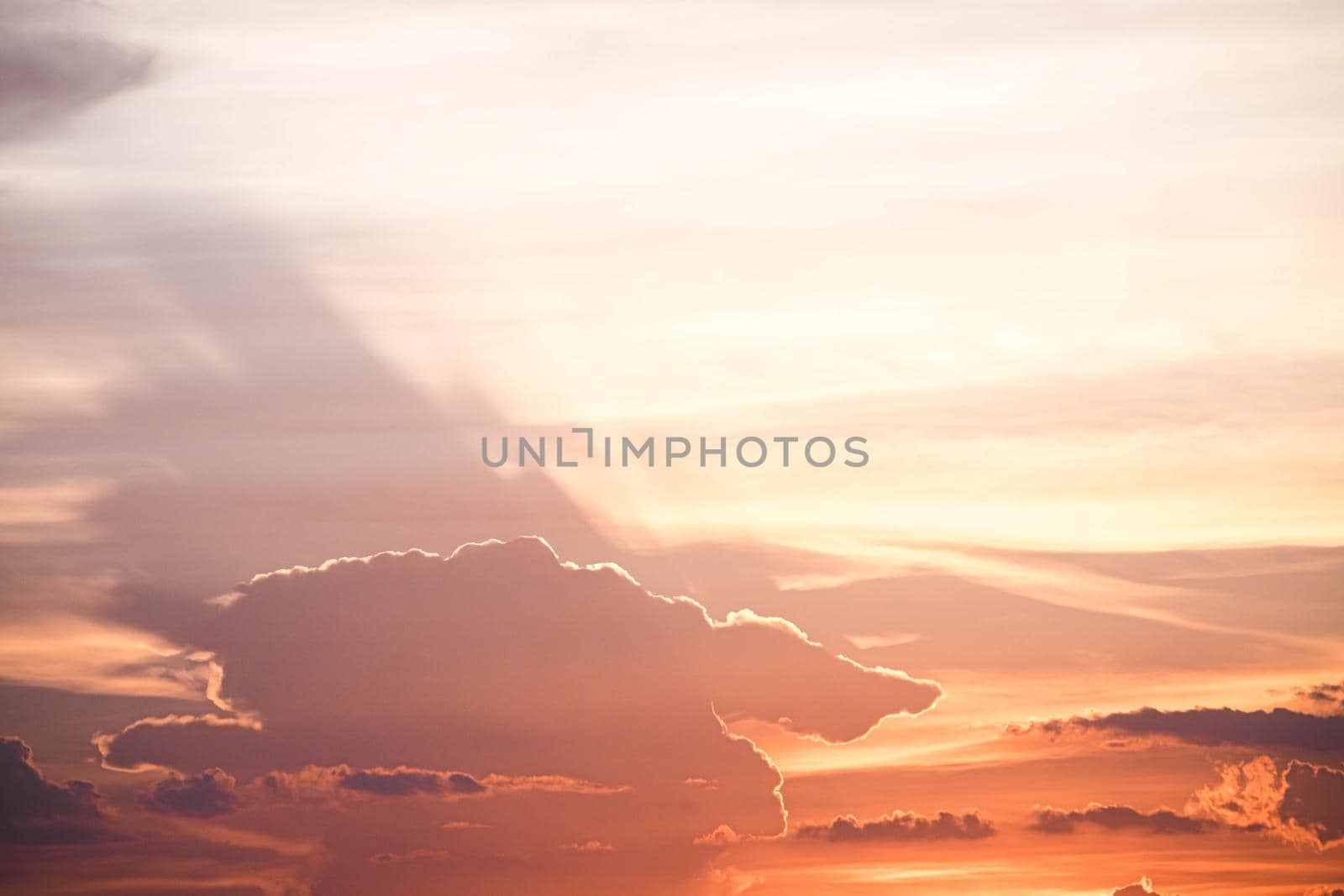 Beautiful sunset sky above clouds orange sunset sky. Beautiful sky. Dramatic red yellow pastel color at sunset.