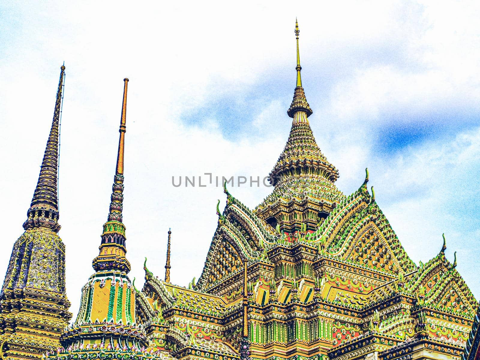 Antique Pagoda at Wat Pho Temple historical architecture in Bangkok Thailand landmark travel attraction.