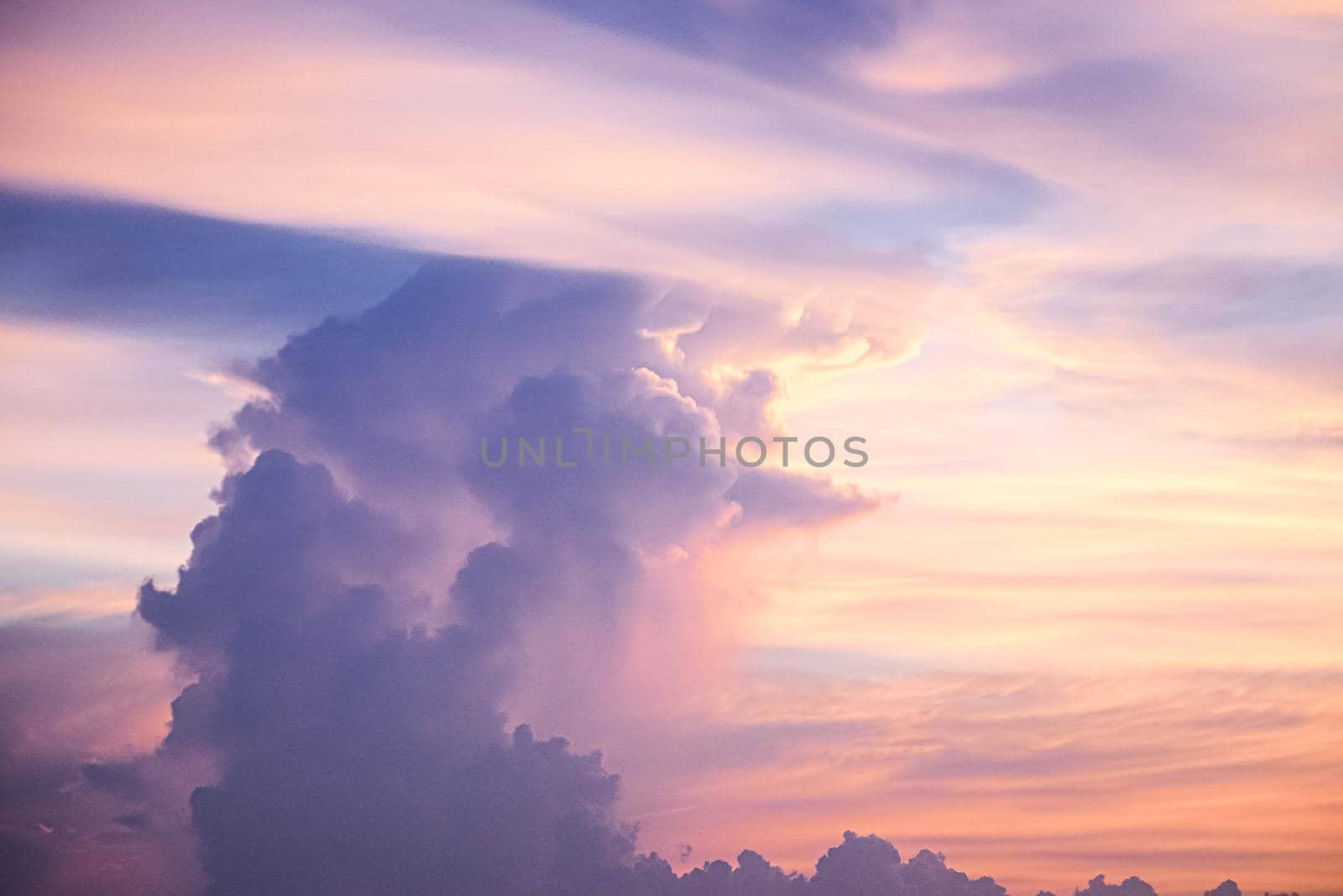 Beautiful sunset sky above clouds.  orange sunset sky. Beautiful sky.Dramatic red yellow pastel color at sunset