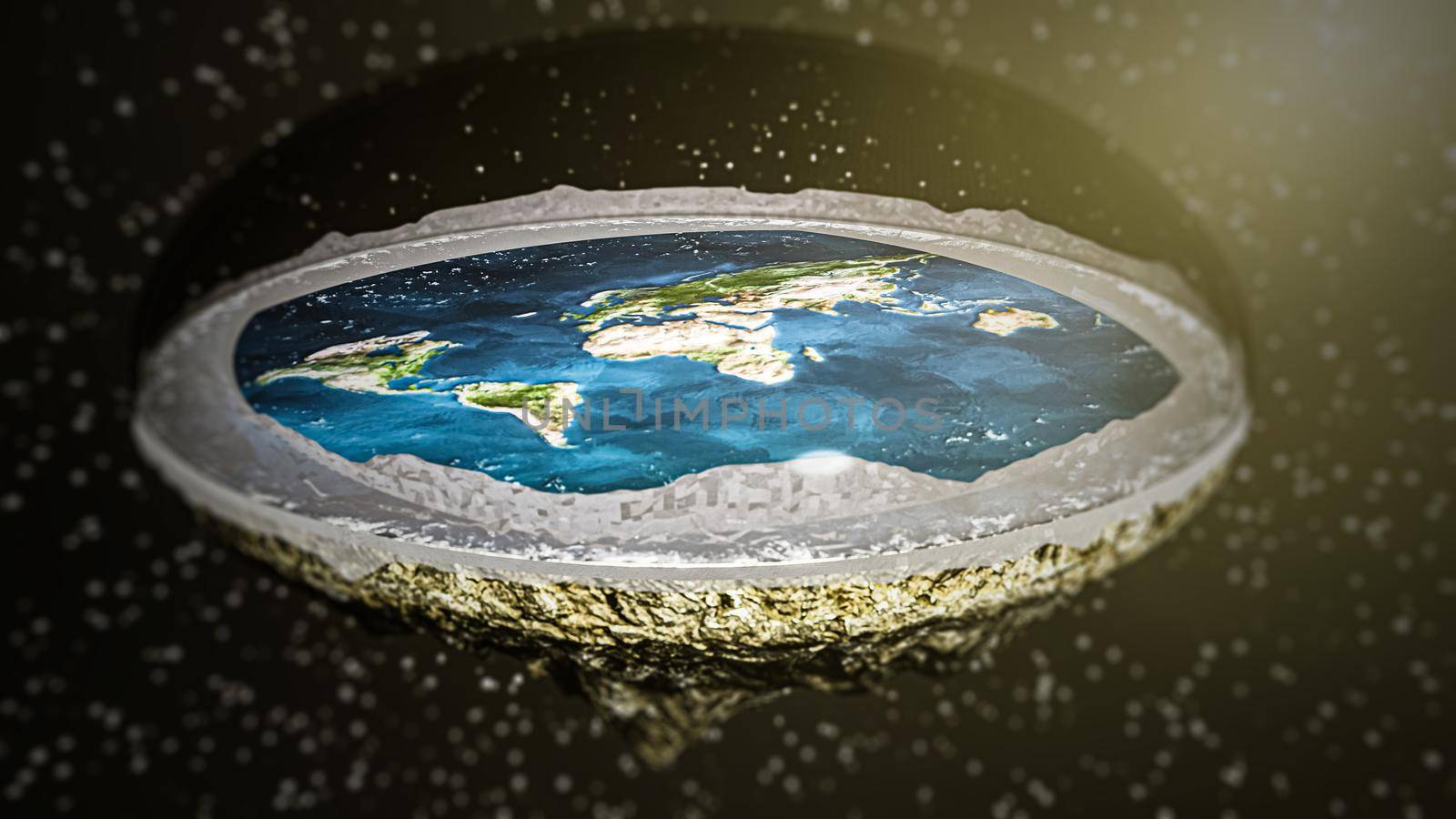 "3d illustration" of flat earth in the universe