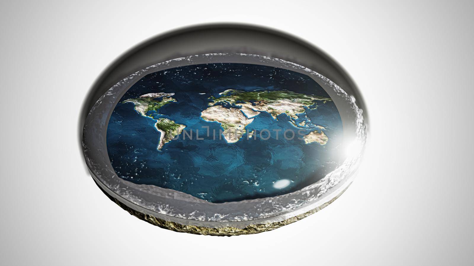 "3d illustration" of flat earth isolated on white background