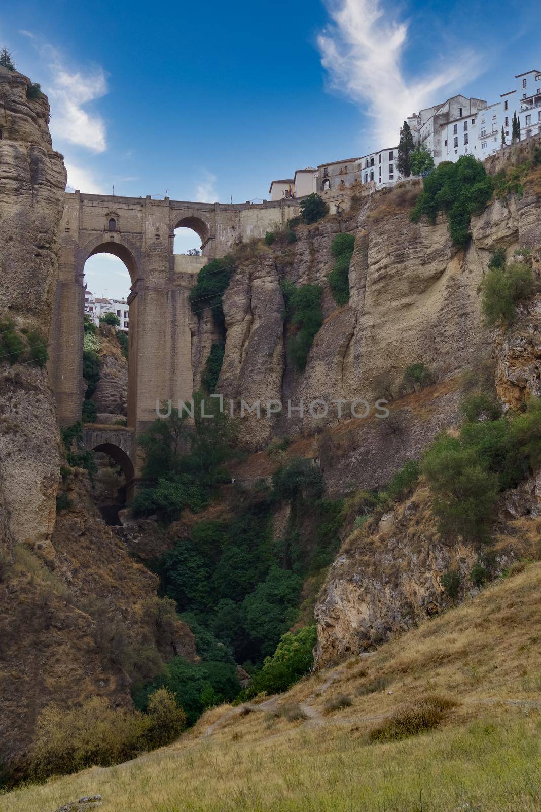 views from the river of the new bridge of Ronda, Andalusia, Spain by joseantona