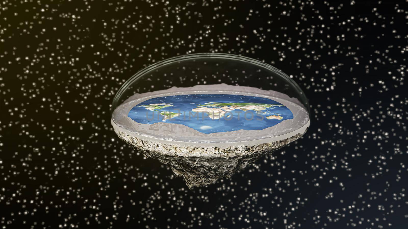 "3d illustration" of flat earth in the universe