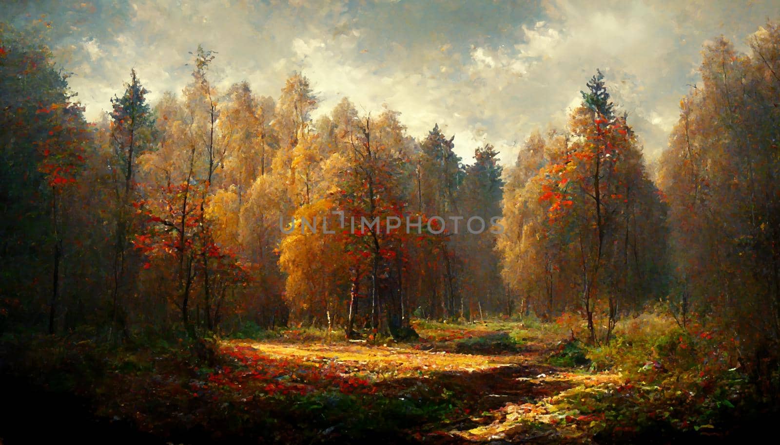 forest in autumn beautiful landscape geometric illustration. illustration for wallpaper