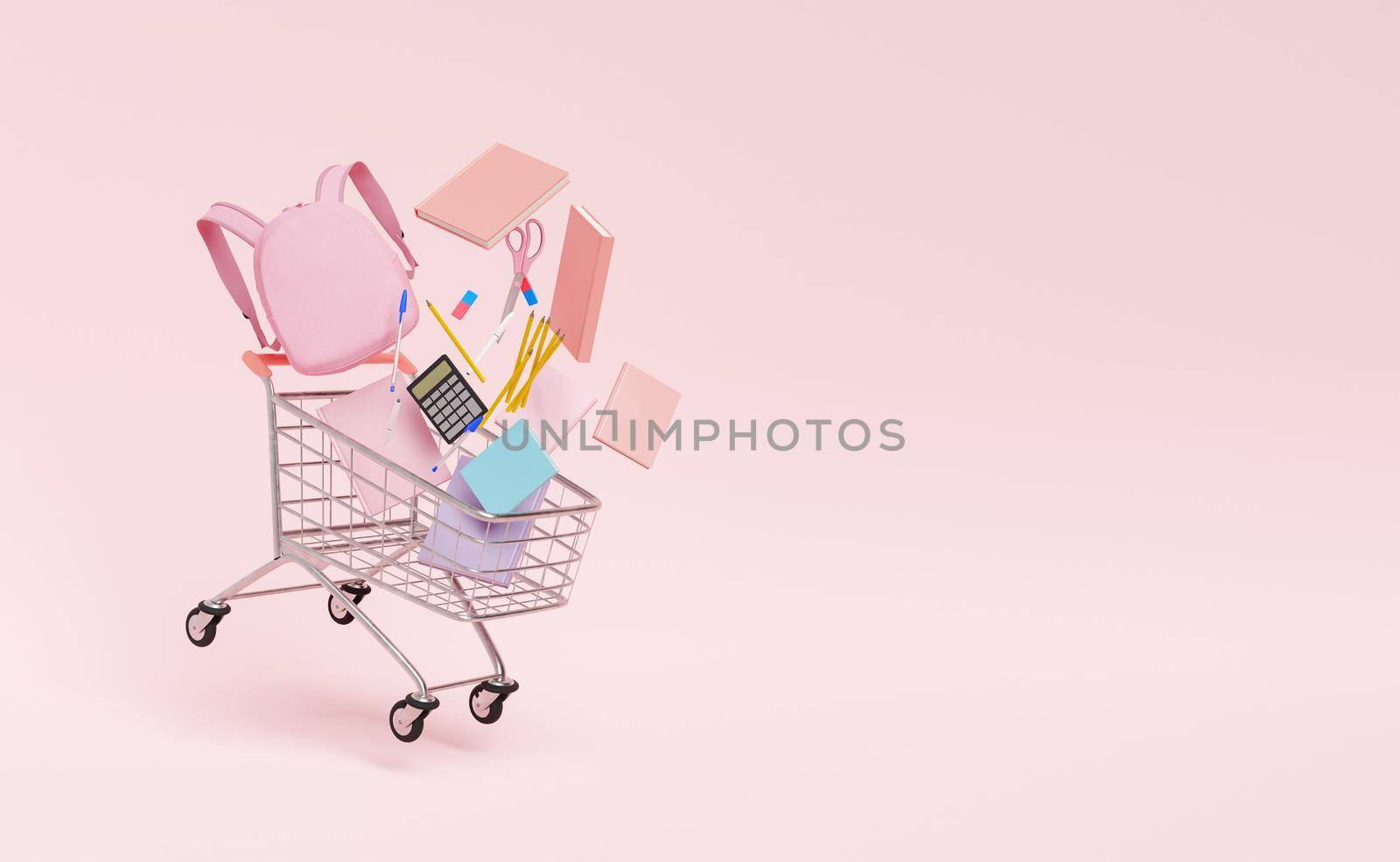 Shopping trolley with school supplies by asolano