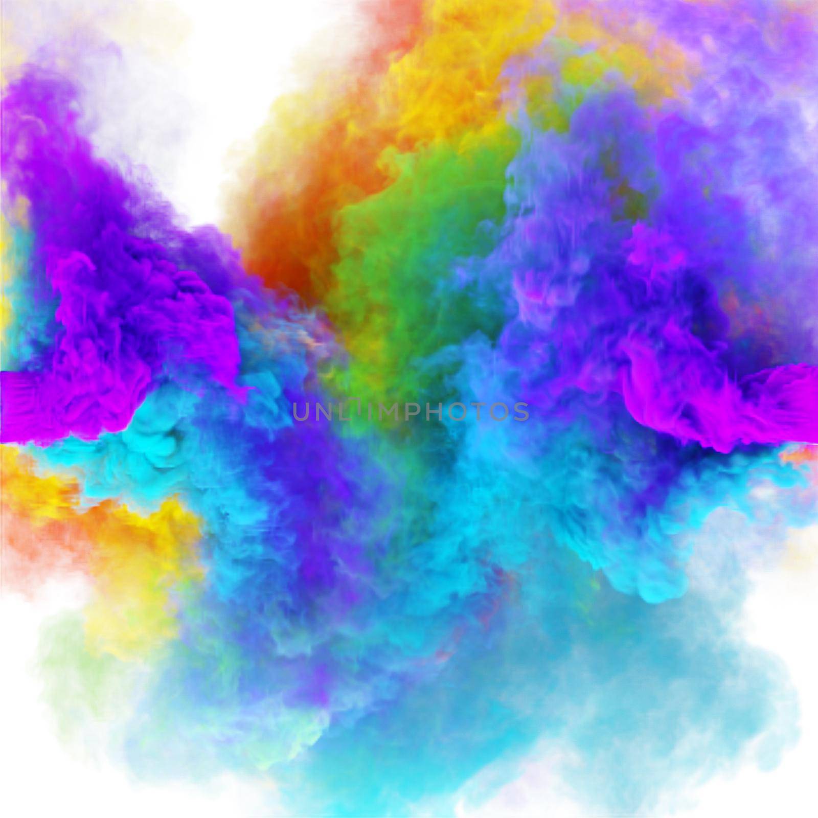 Magic multicolor smoke rainbow clouds. Fantastic violet fog texture. 3D render abstract background.