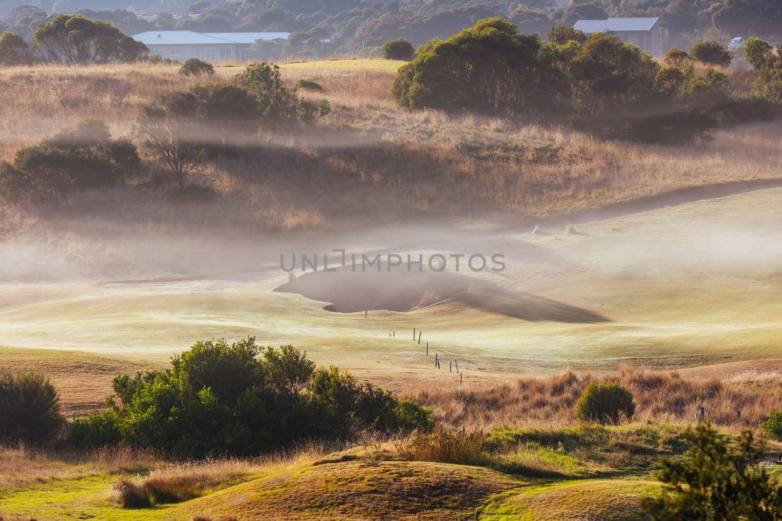 A golf course on the Mornington Peninsula on an autumn morning in Victoria, Australia