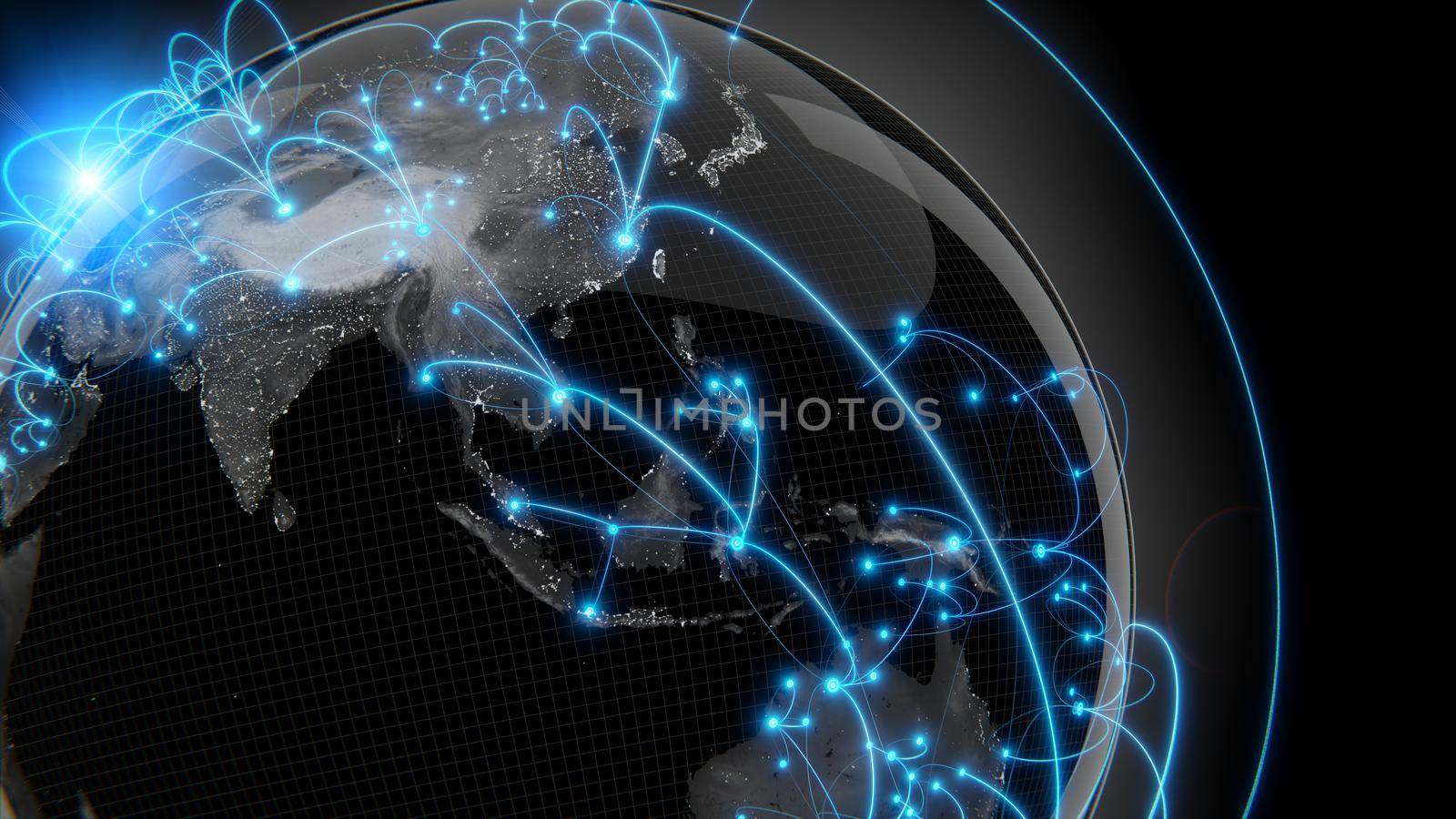 Global connection concept. Planet earth network sphere. 3d rendering