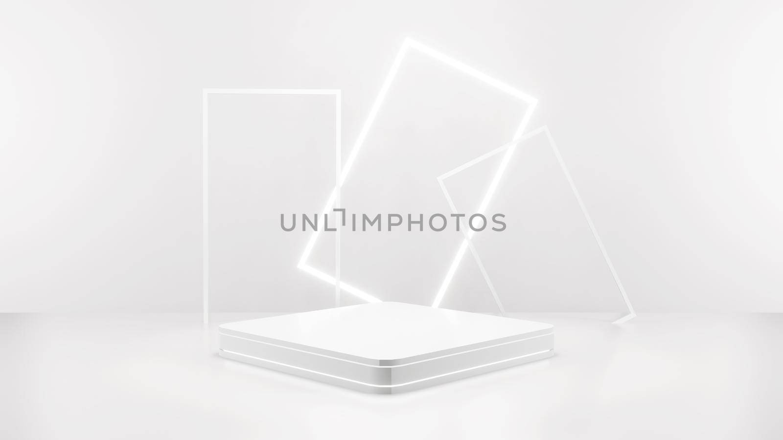 Geometric shape background in the white and grey studio room, minimalist mockup for podium display or showcase, 3d rendering