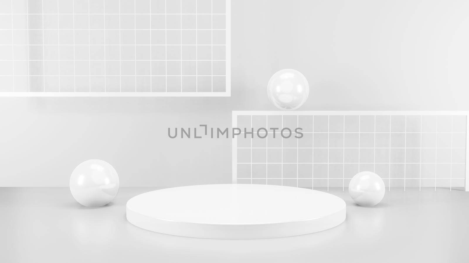 Geometric shape background in the white and grey studio room, minimalist mockup for podium display or showcase, 3d rendering