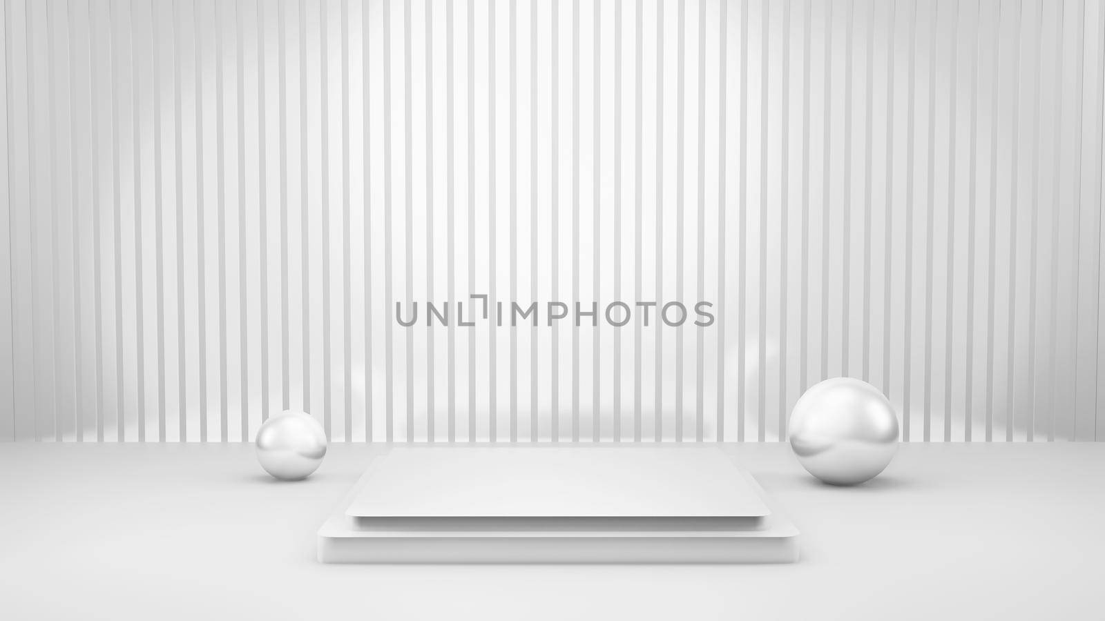 Geometric shape background in the white and grey studio room, minimalist mockup for podium display or showcase, 3d rendering