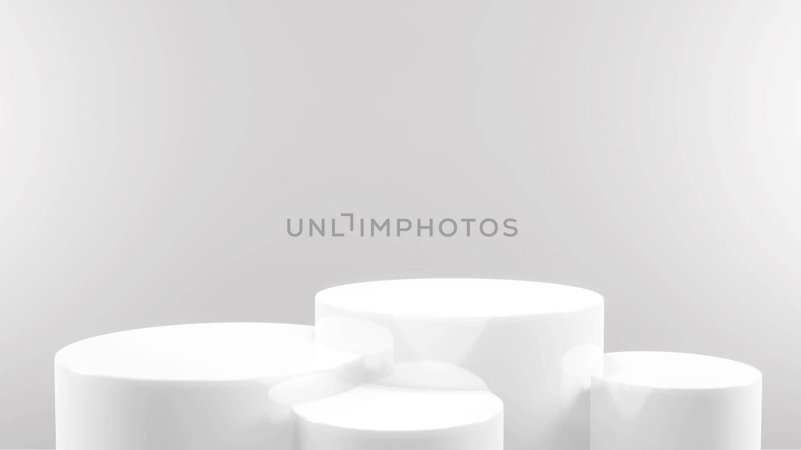 Geometric shape background in the white and grey studio room, minimalist mockup for podium display or showcase, 3d rendering