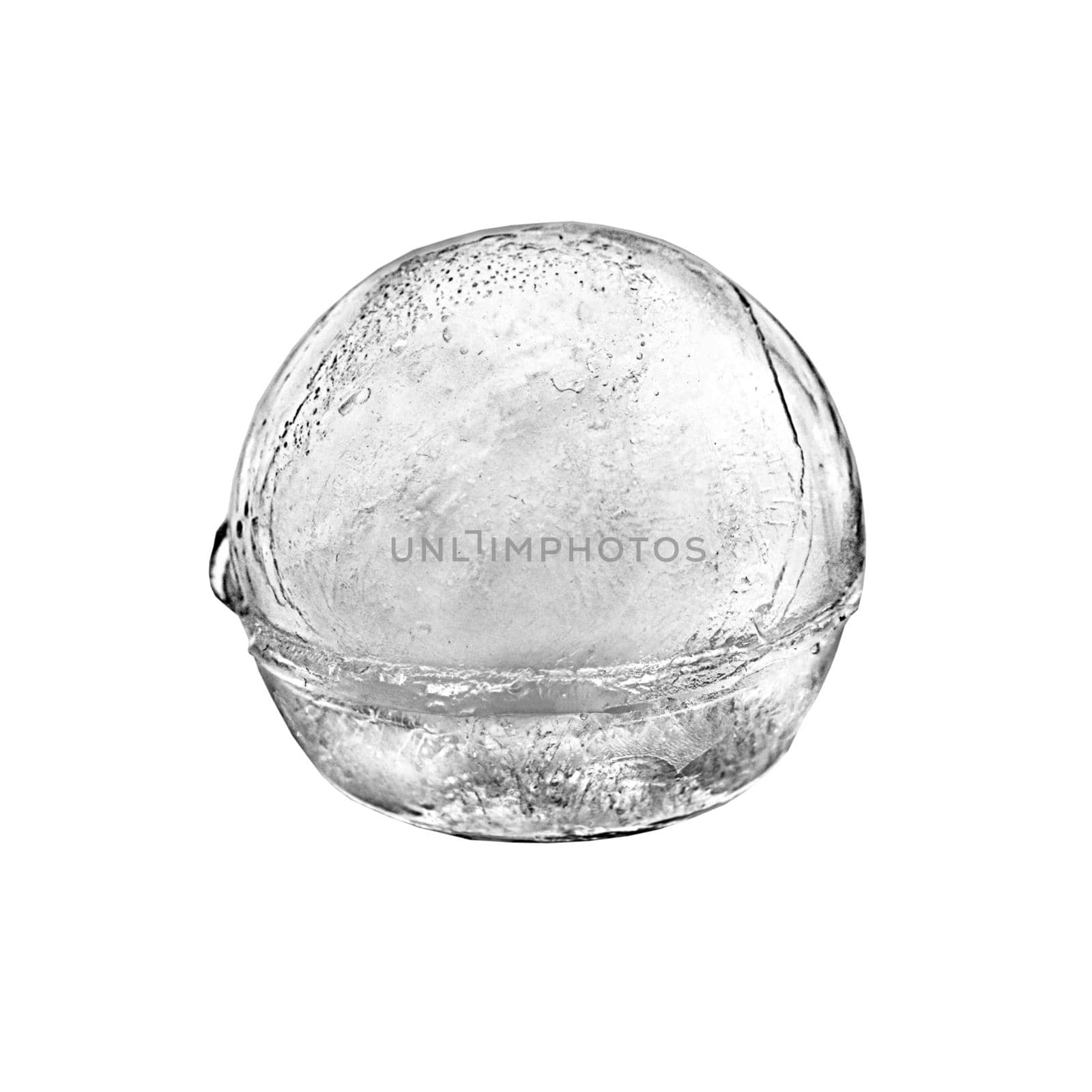 Clear round ice ball on a white background