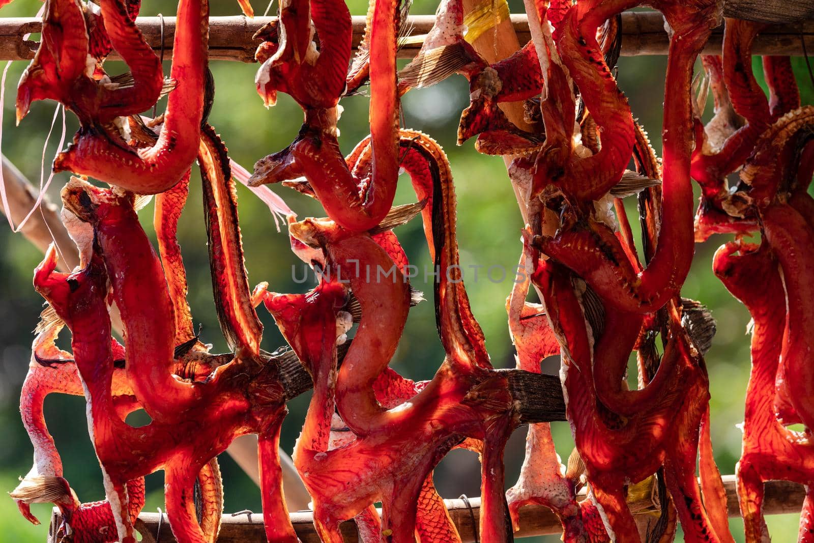 In Myanmar, dried fish is sold at street market stalls