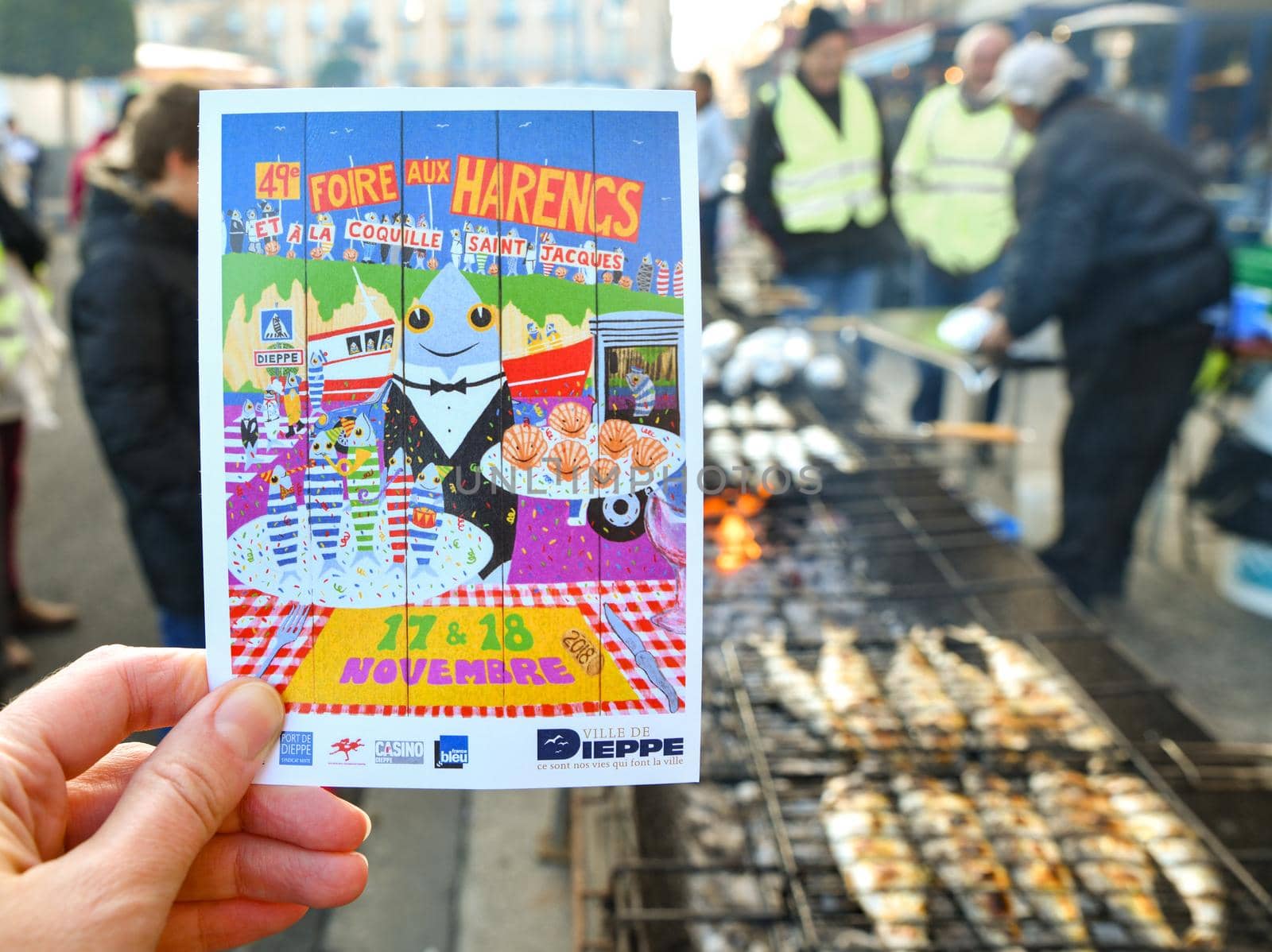 DIEPPE, FRANCE - NOVEMBER 17, 2018: 49th Fair of Herring and scallop shell in a port of Dieppe