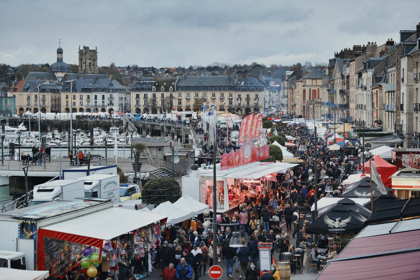 DIEPPE, FRANCE - NOVEMBER 13, 2021: 50th Fair of Herring and scallop shell at a port of Dieppe