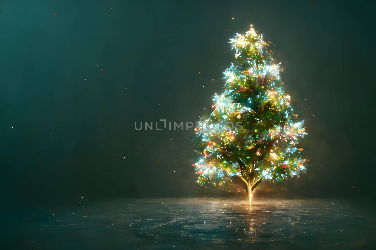 christmas tree on gray backgound with copy space, neural network generated art. Digitally generated image. Not based on any actual scene or pattern.