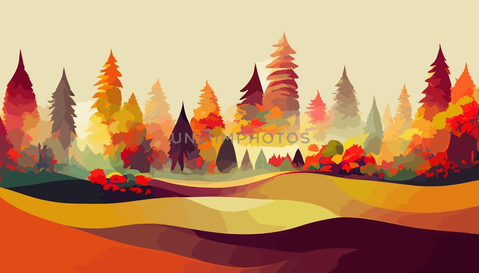 forest in autumn beautiful landscape geometric illustration. illustration for wallpaper