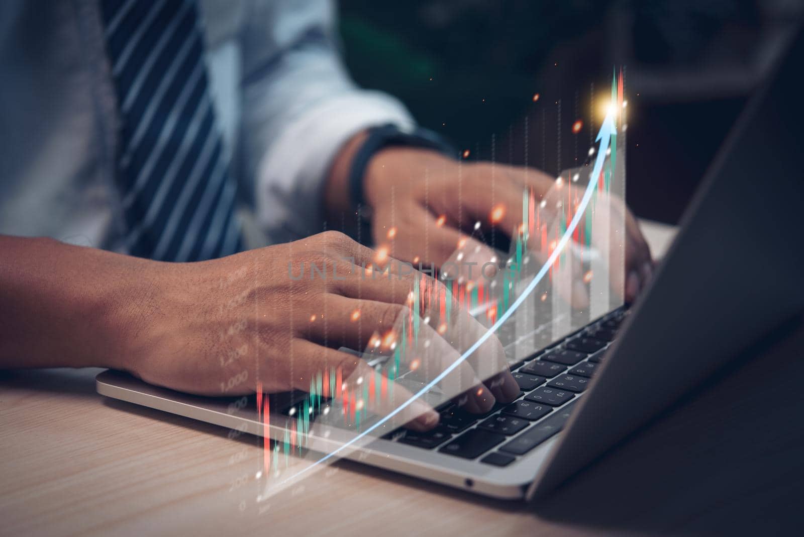 Finance stock market trading investment forex exchange diagram chart analysis digital report technology business concept.Business man using computer laptop.