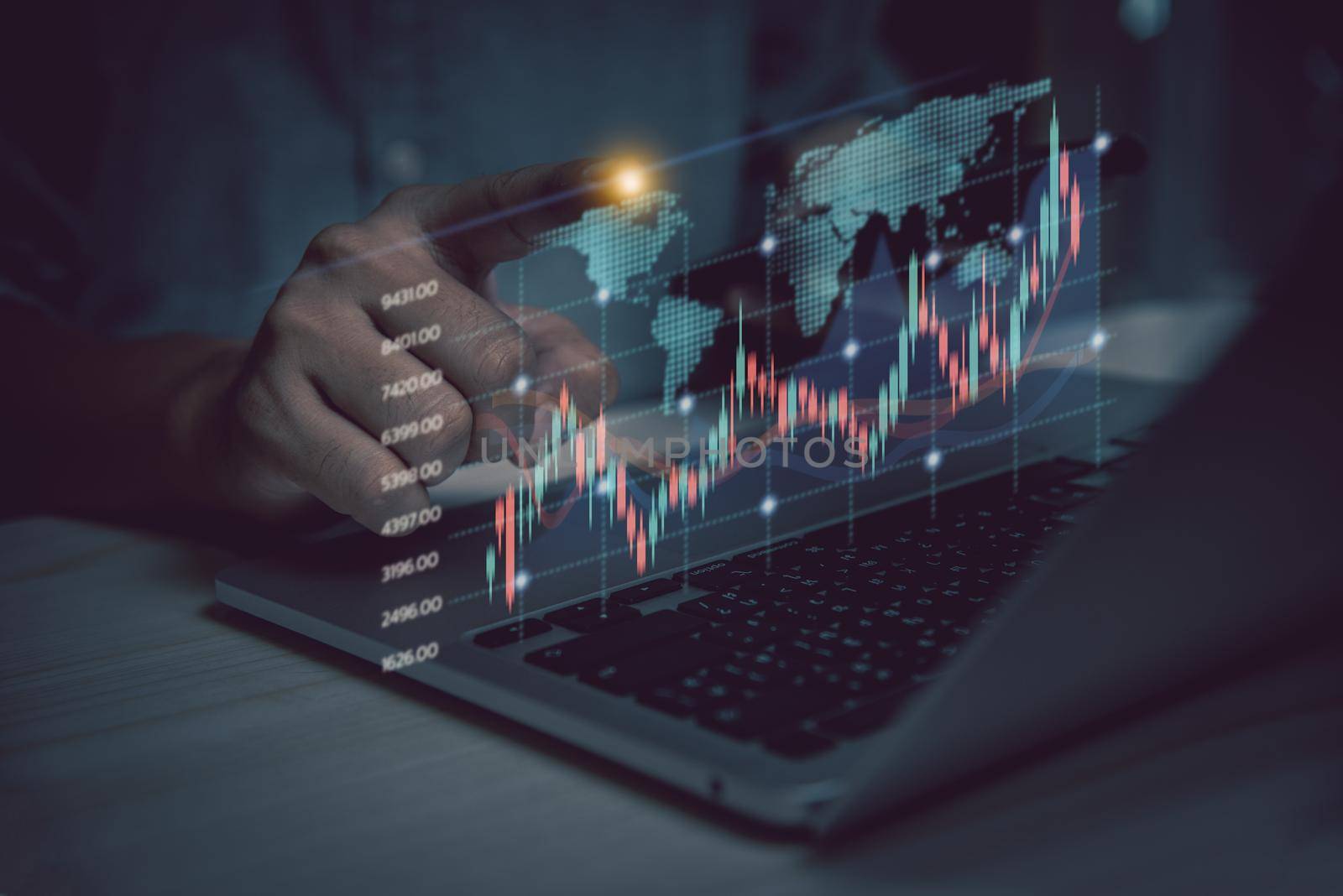 Finance stock market trading investment forex exchange diagram chart analysis digital report technology business concept.Business man using computer laptop.