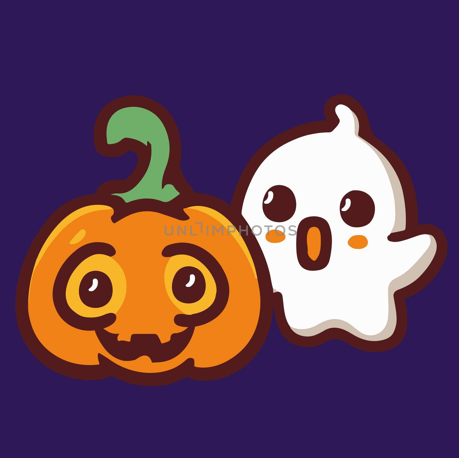 cute halloween ghost whit evil pumpkin illustration. halloween illustration.