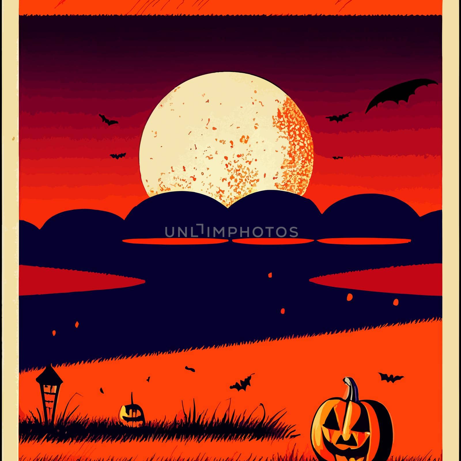halloween night, full moon illustration. halloween illustration.
