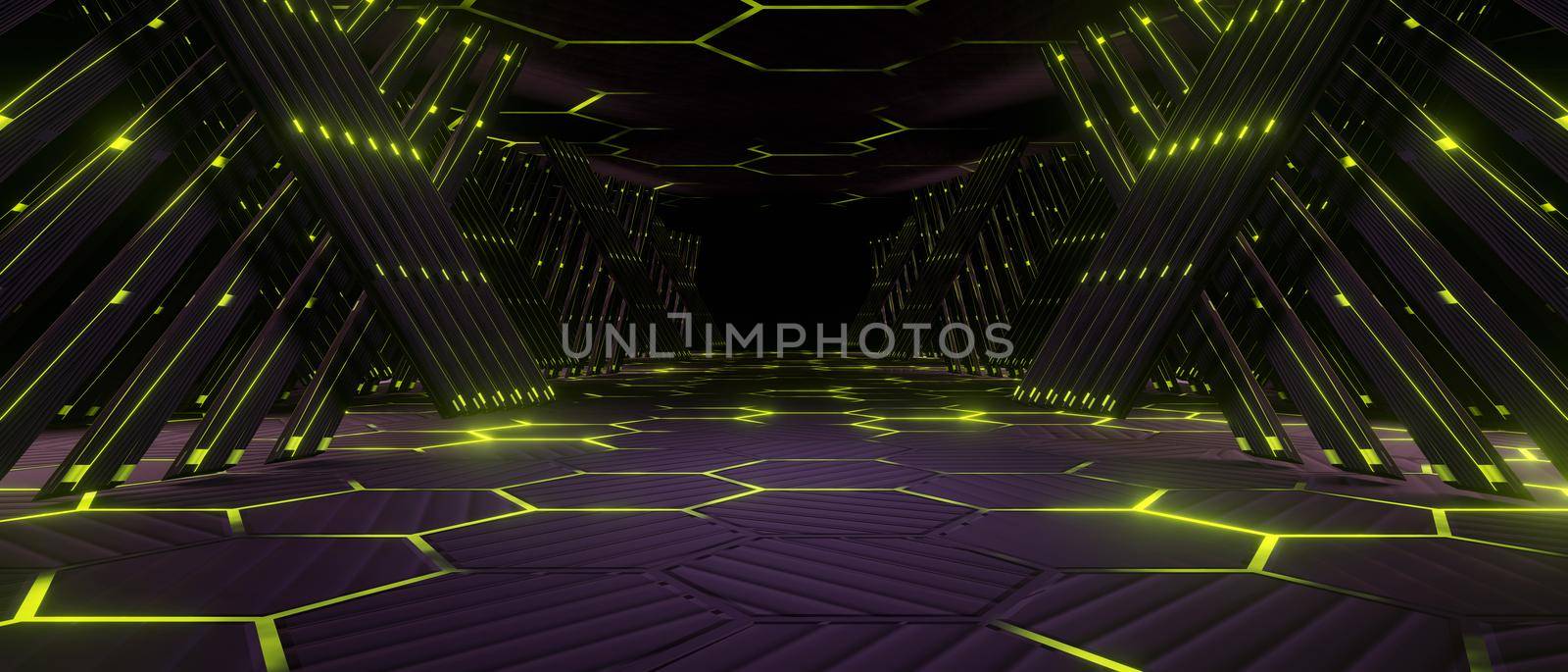 Abstract 3D Light Shapes On Black Background And Reflective Concrete With Empty Space For Text Abstract Digital Dark Green High Res Abstract Background 3D Illustration by yay_lmrb