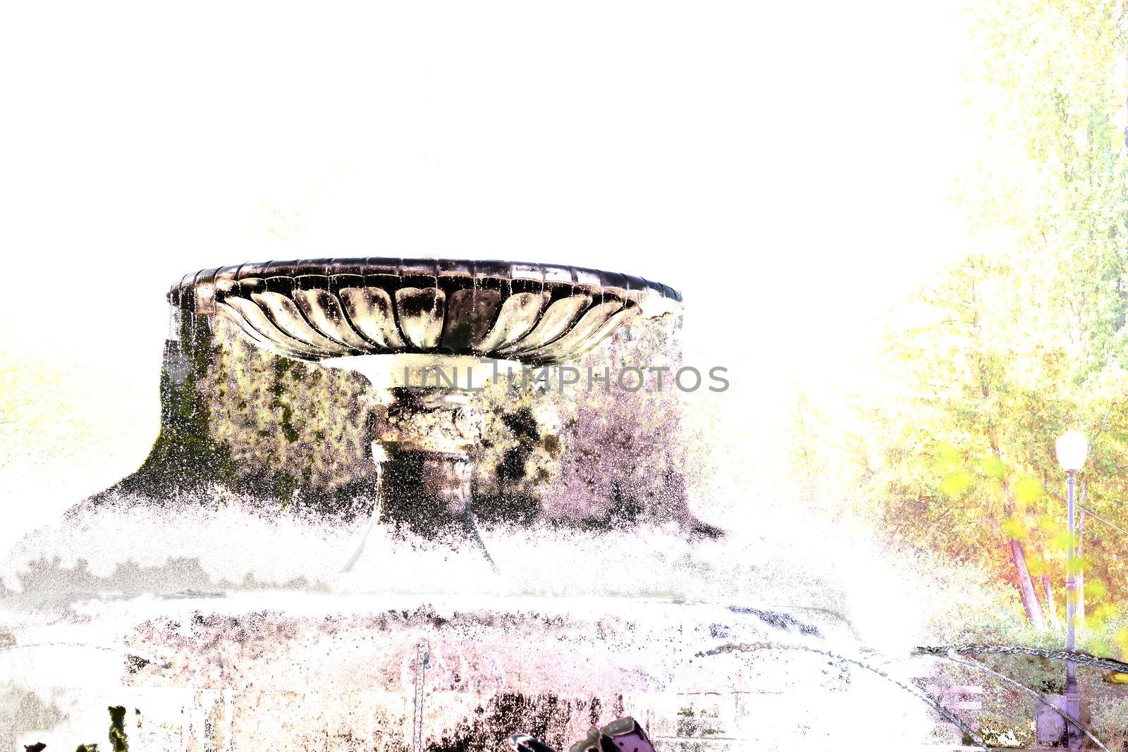 an ornamental structure in a pool or lake from which one or more jets of water are pumped into the air.