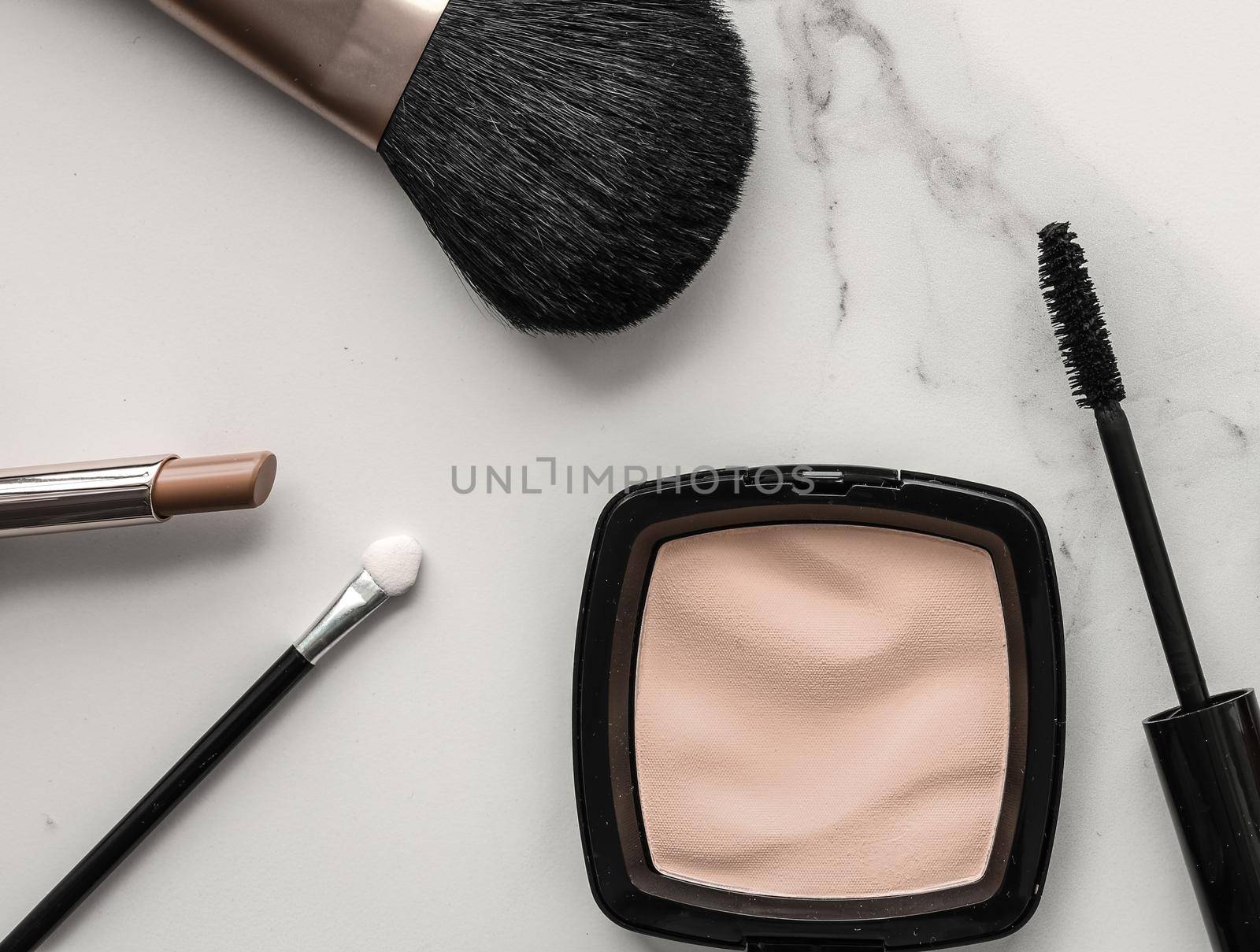 Make-up and cosmetics products on marble, flatlay background - modern feminine lifestyle, beauty blog and fashion inspiration concept