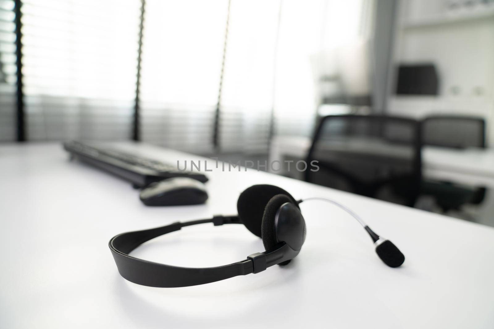 Close up image of headphones for competent online working. by biancoblue