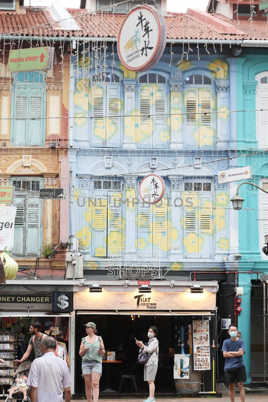Singapore China town 1 june 2022.Chinatown with Chinese buildings, restaurants.
