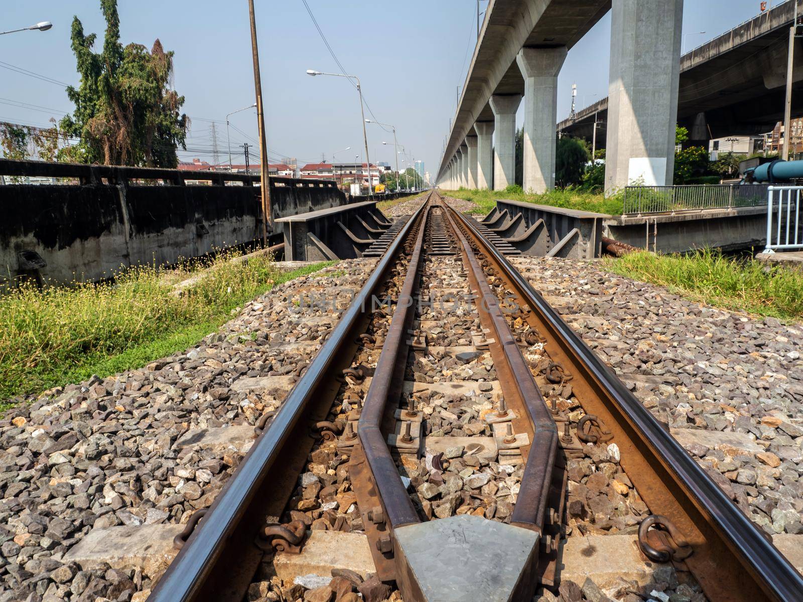 Railway tracks at the interchangeable track's position by Satakorn