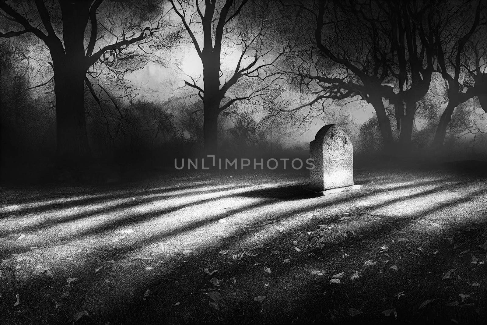 3D Render of Graveyard Cemetery In Spooky Dark Night for halloween concept. Scary Graveyard Wallpapers.