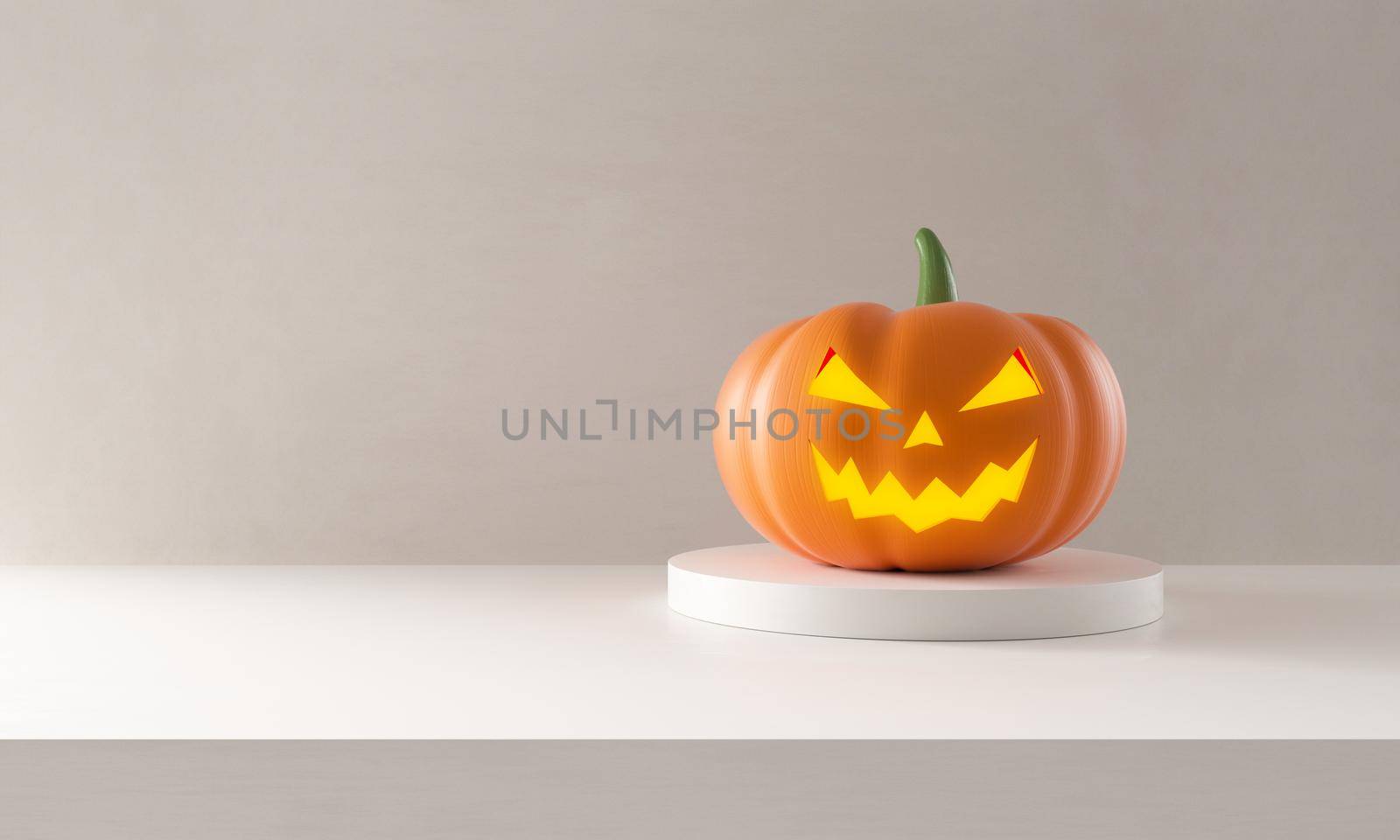 Halloween pumpkin on podium on studio studio background. by ImagesRouges