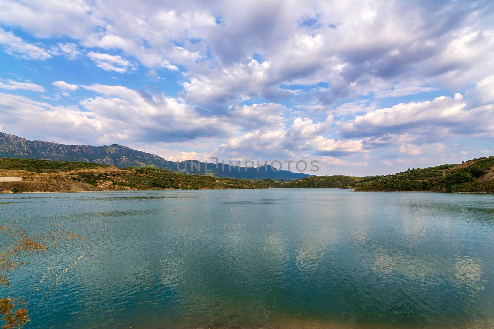 Christianoupolis dam water reservoir in Messenia, Greece. View of the dam, artificial lake. by ankarb