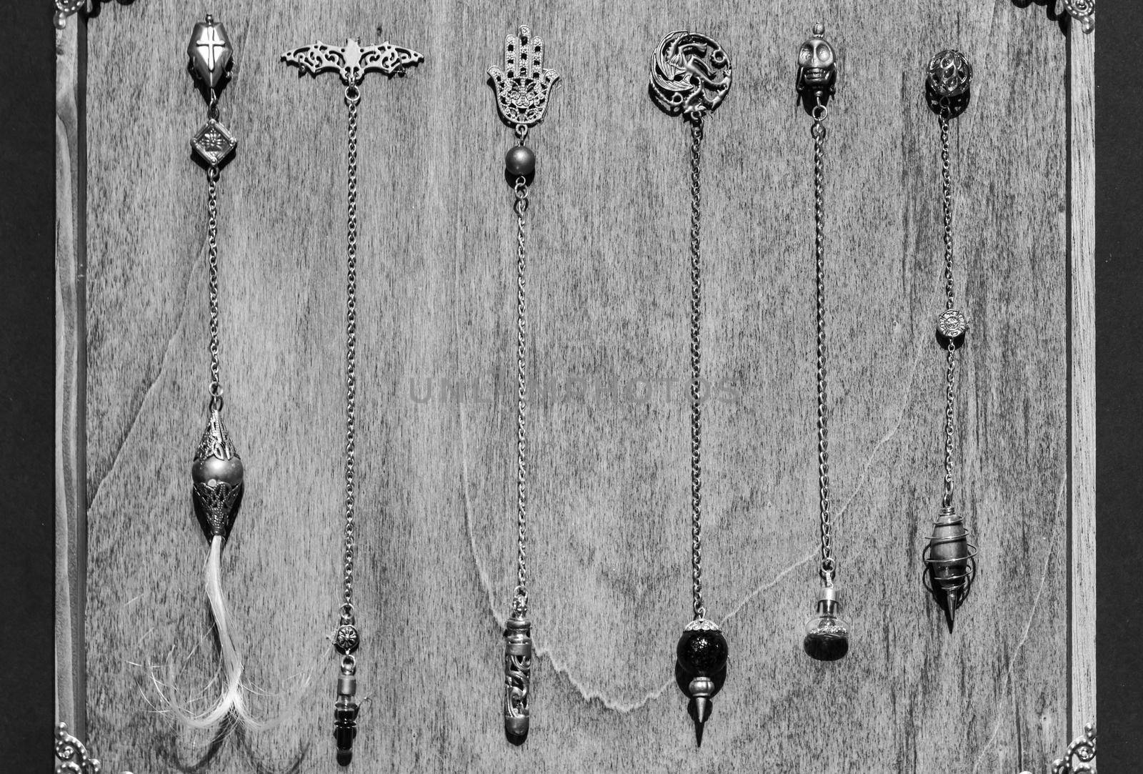 Esoteric magic pendulum collection. Vintage symbol of esoterism, withcraft and fortune-telling