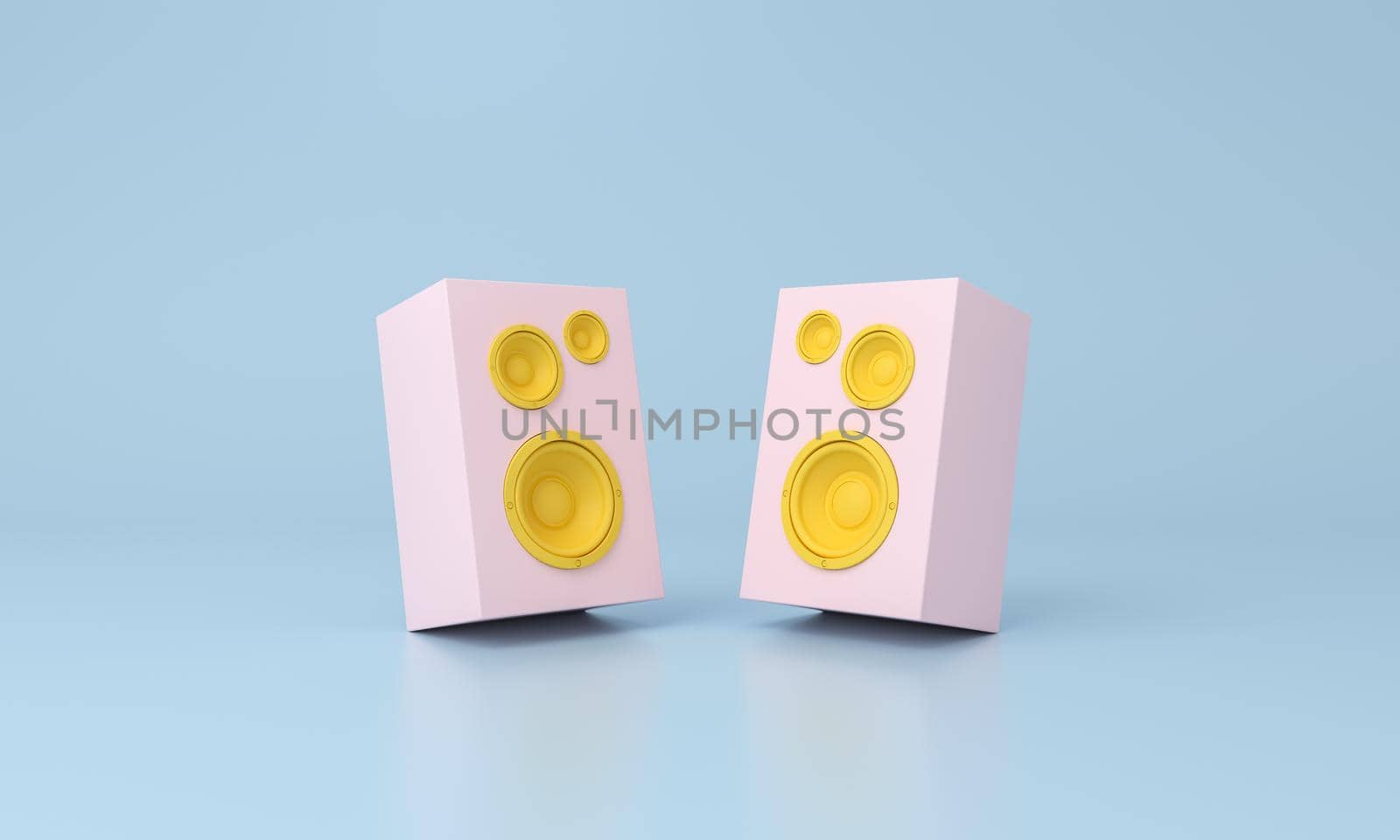 pink speaker on blue background. Minimalism concept. 3d rendering.