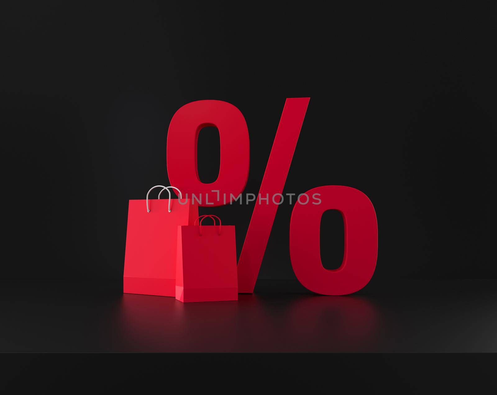 Percent discount symbol and Shopping bags on black background. by ImagesRouges