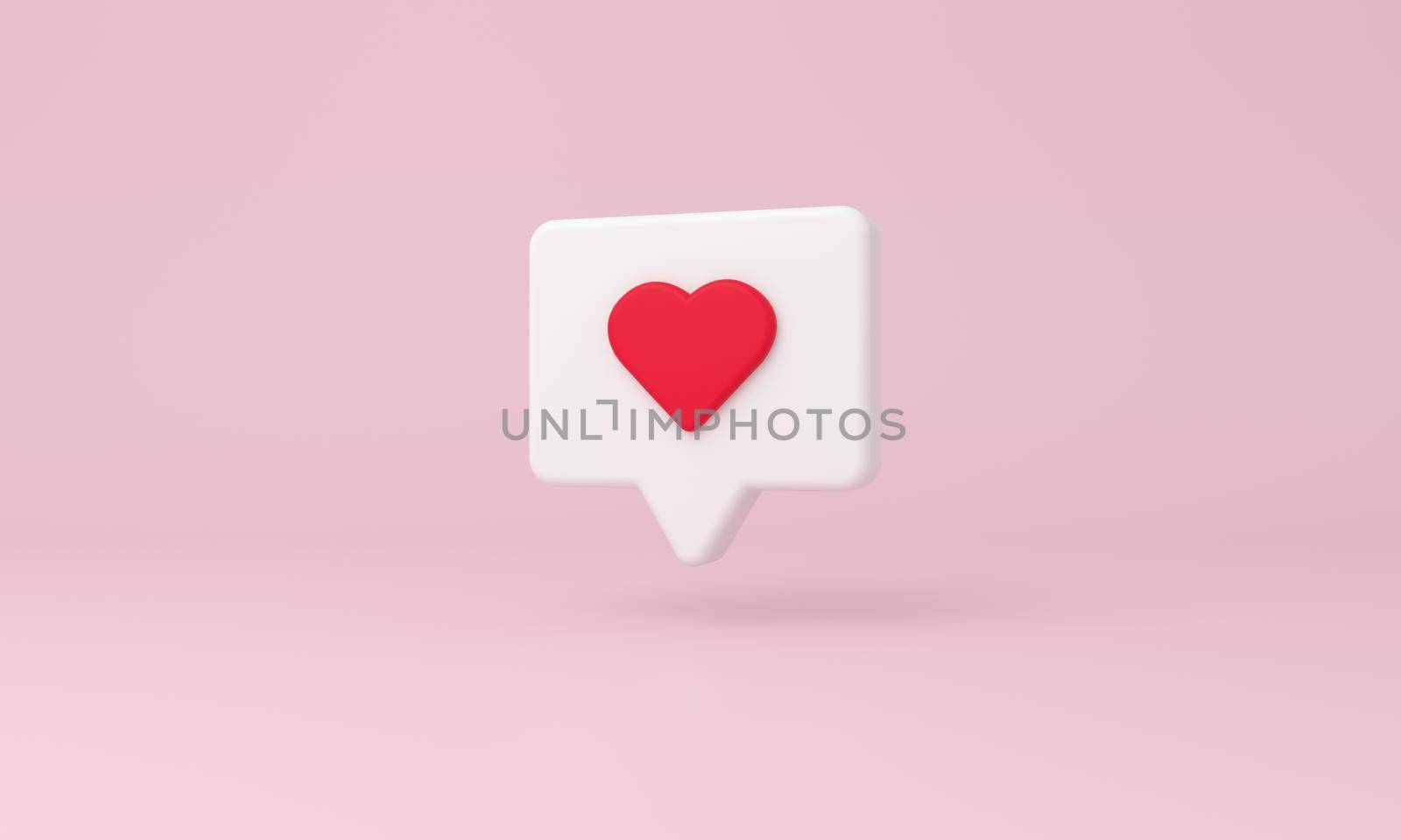 Like heart notification icon, Social media notification on a pink background. 3d rendering.