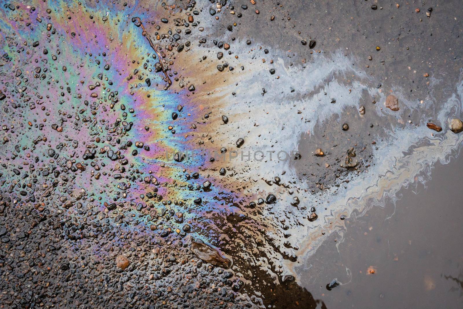 Oil slick on the asphalt road background