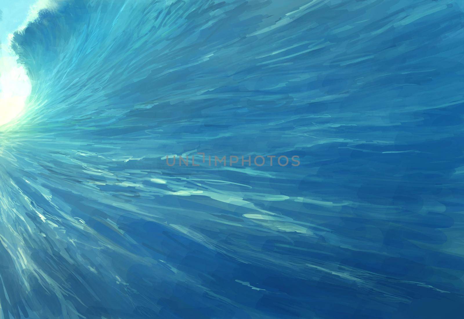 Giant Ocean Wave in Hawaii. Extreme Power of Sea Energy. Scenic Landscape Illustration