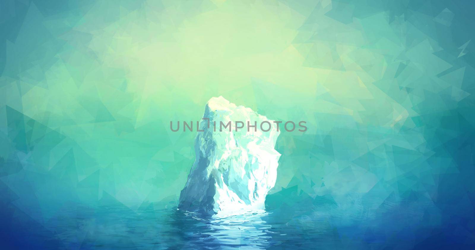 Scenic Illustration of Iceberg in Greenland. Glacier floats in the polar sea